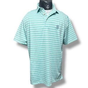 Peter Millar M Green White Striped Polo Shirt Performance Golf Classic Preppy